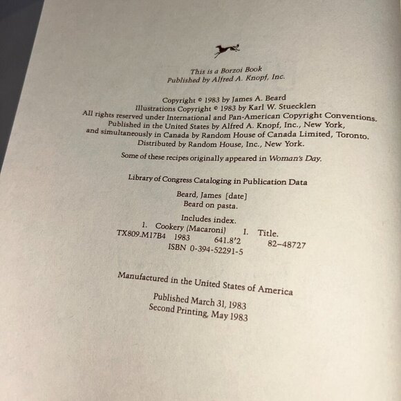 Beard on Pasta HC Cookbook James Beard 1983, 2nd Printing in May 1983 - Picture 14 of 16